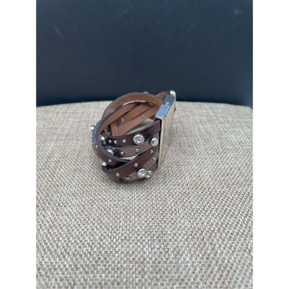 Brighton Thea Harlow Bronze Leather Braided Cuff Bracelet Studded Magnetic 7" - Picture 4 of 10